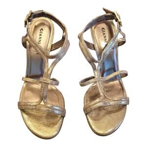 Gianni‎ Bini Gold Leather Strappy Heeled Sandals Size 6.5 M